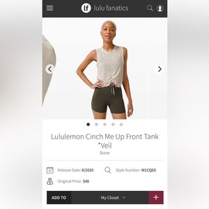 Lululemon Cinch Me Up Tank Top